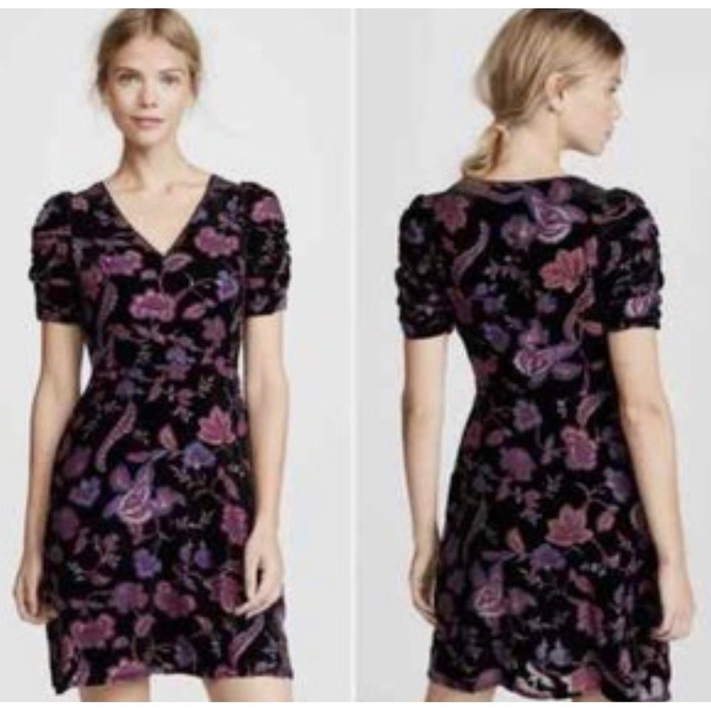 Rebecca Minkoff Arlette V Neck Velvet Floral Mini Dress Purple Black Size 10 NWT